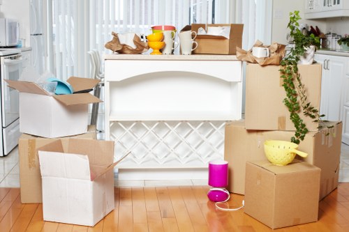 Packed boxes and furniture ready for a move in Finsbury Park