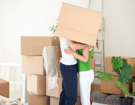 Packed boxes and household items prepared for transport